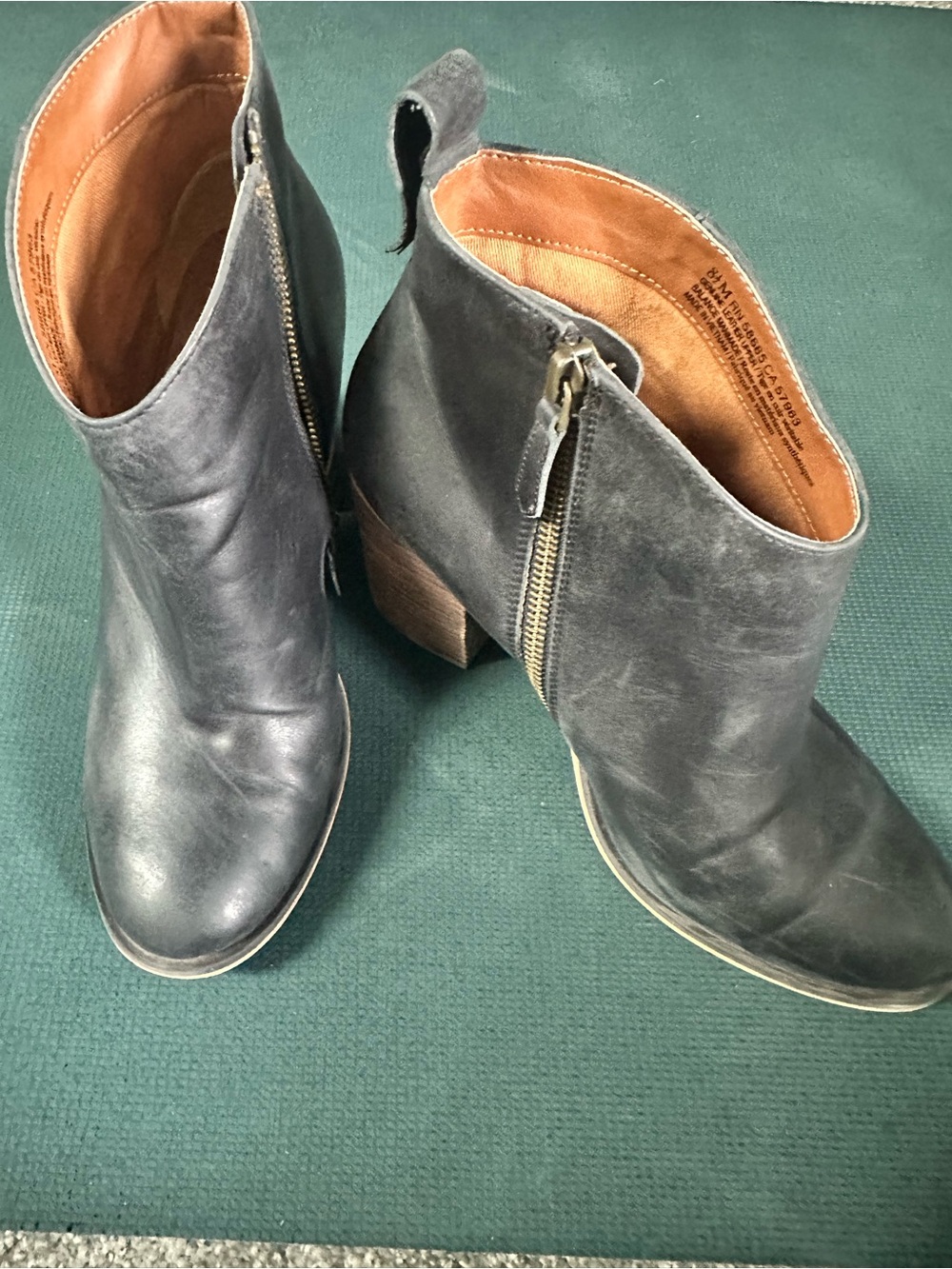 bp Gray Leather Ankle Booties with Side Zipper